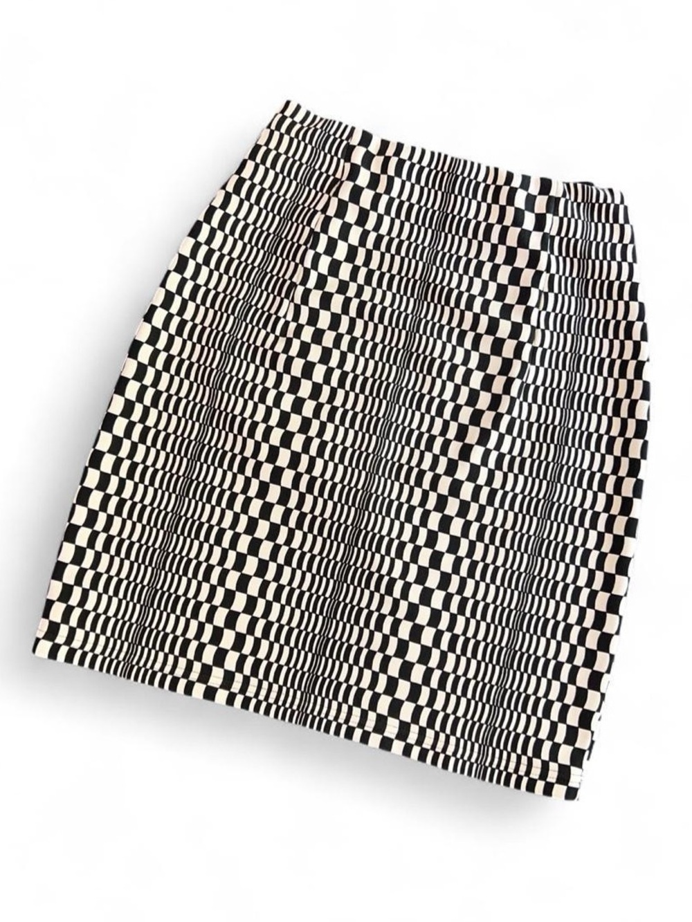 Vintage 90s Black White Checkered Mini Skirt Trippy High Waisted Fitted Small
